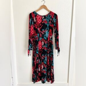 BEL KAZAN dress / long sleeve colorful print midi dress / size XS
